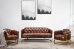 Heston Chesterfield 3 Seater Leather Couch - Gold Framed -