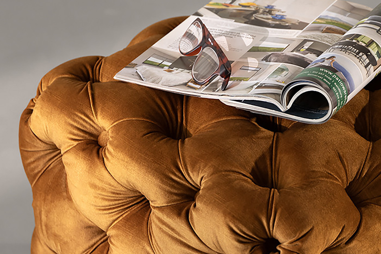 Barkley Velvet Tufted Cube Ottoman Aged Mustard Cielo