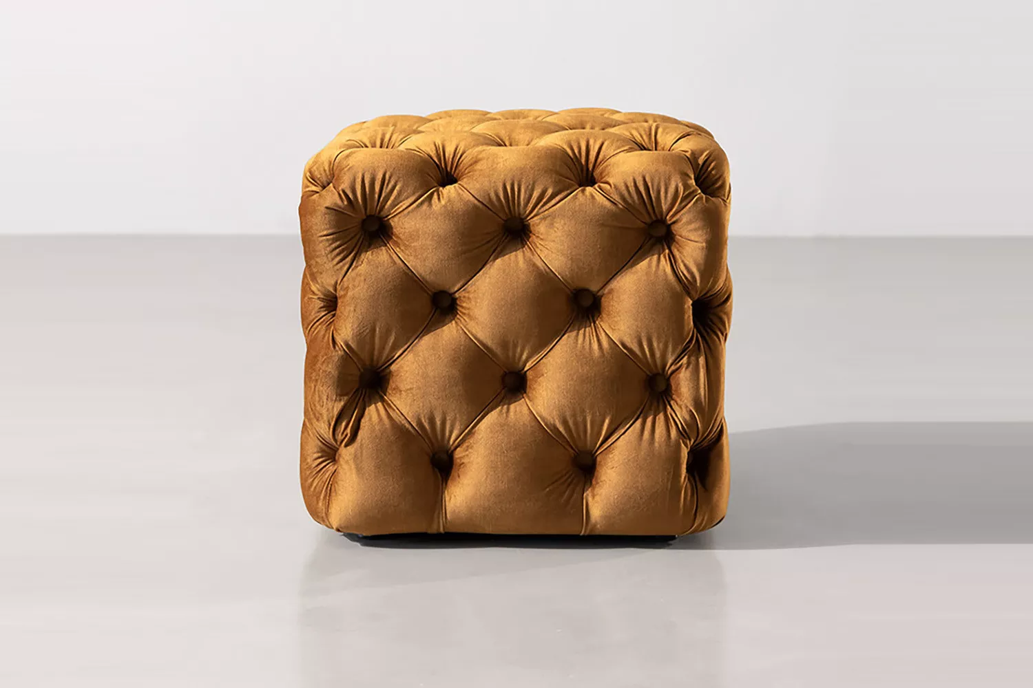 Barkley Velvet Tufted Cube Ottoman Aged Mustard Cielo