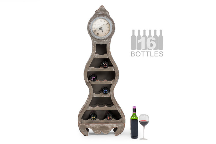 16 Bottle Wooden Wine Rack with Clock -