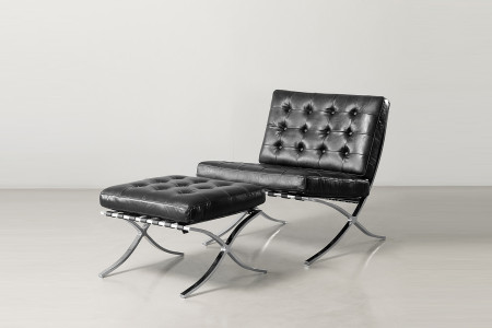 Replica Barcelona Leather Chair + Footstool - Black