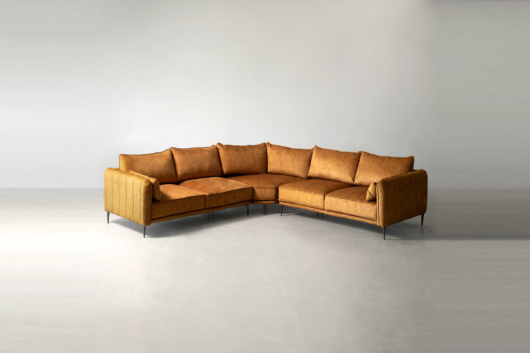Ottavia Velvet Corner Couch - Aged Mustard Fabric Corner Couches - 1