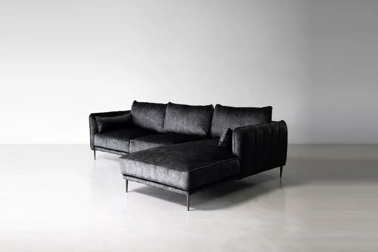 Ottavia Velvet L-Shape Couch - Aged Mercury L-Shape Couches - 1