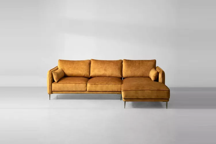 Ottavia Velvet L-Shape Couch - Aged Mustard L-Shape Couches - 1