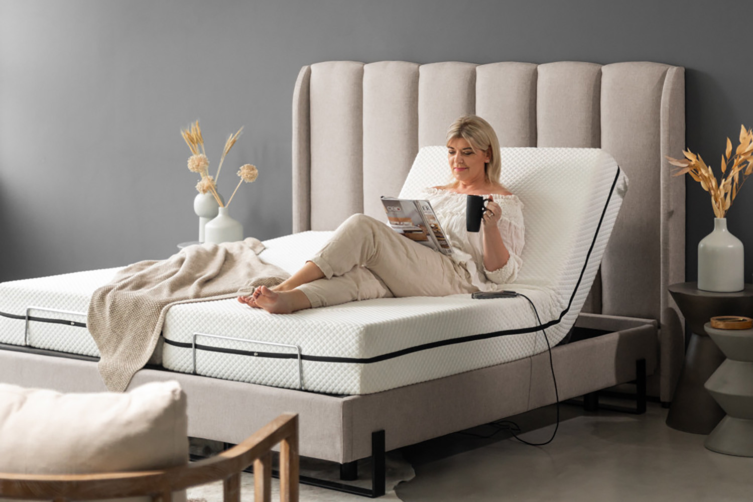 SlumberFlex Corina Adjustable Bed King XL Smoke Cielo