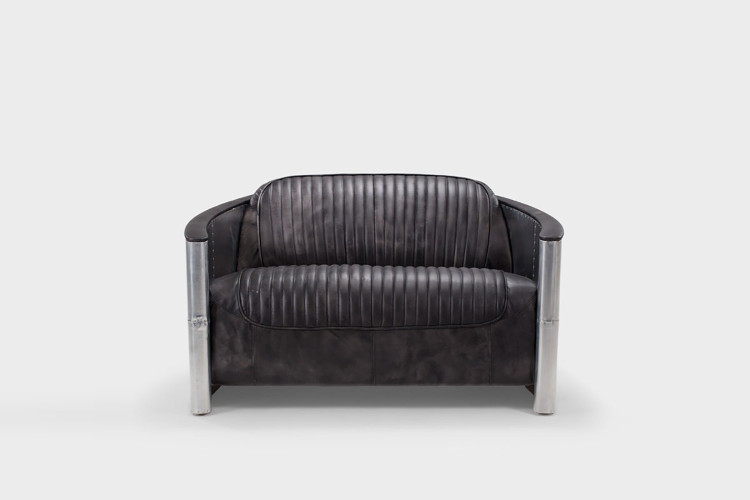 Spitfire 2 Seater Distressed Black Leather Couches -
