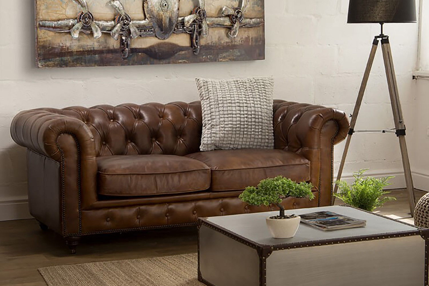 Jefferson Chesterfield Seater Leather Couch Vintage Brown Cielo