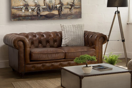 Jefferson Chesterfield 2 Seater Leather Couch - Vintage Brown