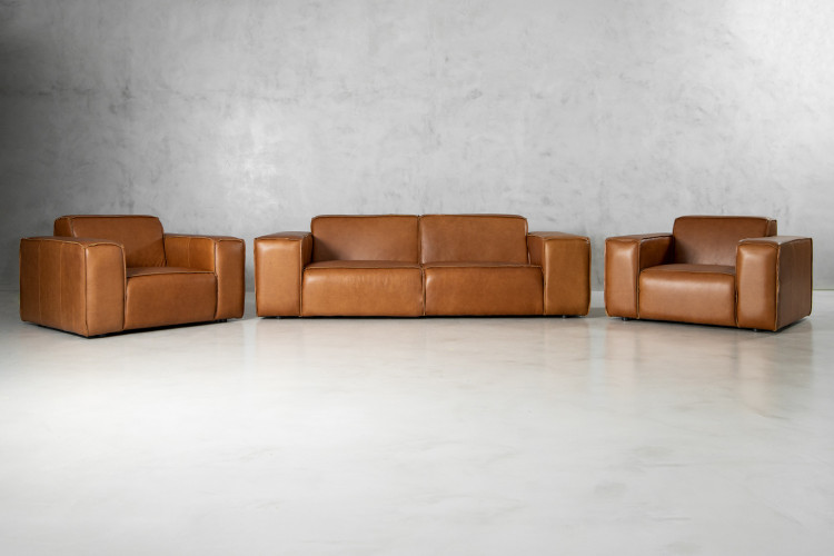 Jagger Leather Lounge Suite - Desert Tan Living Room Furniture - 1