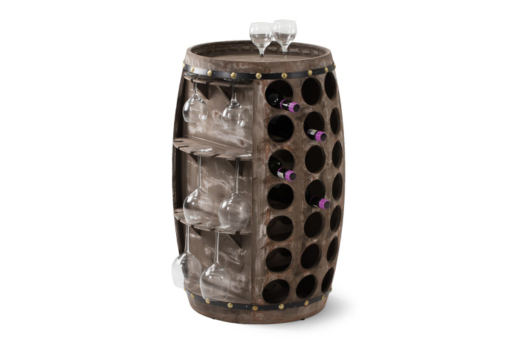42 Bottle Wine Rack Barrel - Vintage Grey Decor - 1
