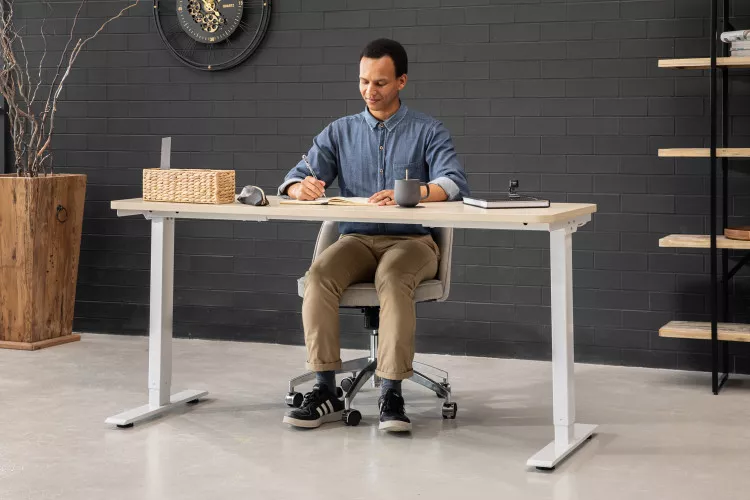 Axon Standing Desk - White & Natural - 1.6m Desks - 2
