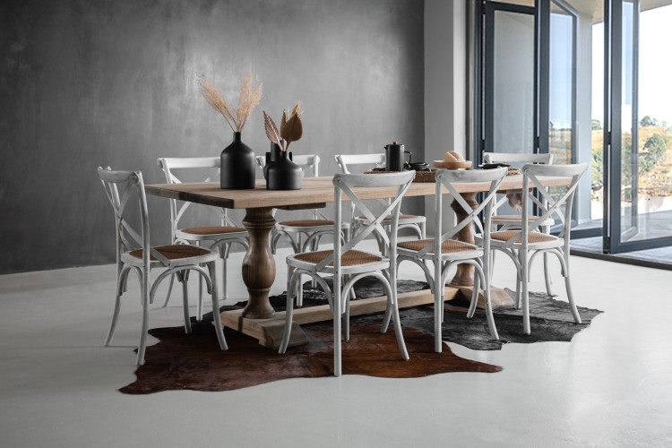Bordeaux La Rochelle 8 Seater Dining Set - Rustic White  - 2.4m 8 Seater Dining Sets - 2