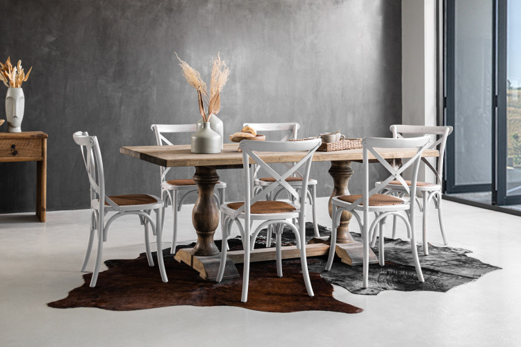 Bordeaux La Rochelle 6 Seater Dining Set - Rustic White - 1.9m All Dining Sets - 2