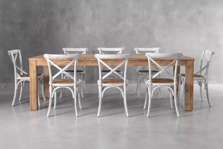 Vancouver La Rochelle 8 Seater Dining Set - 2.4m - Rustic White 8 Seater Dining Sets - 2