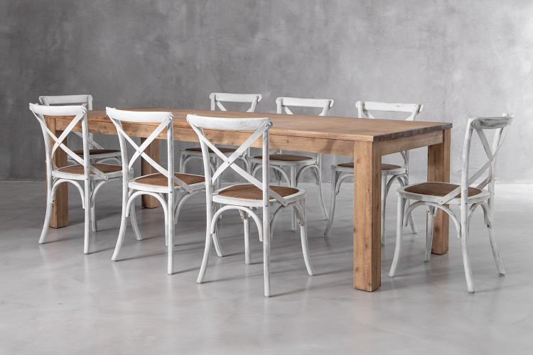 Vancouver La Rochelle 8 Seater Dining Set - 2.4m - Rustic White 8 Seater Dining Sets - 1