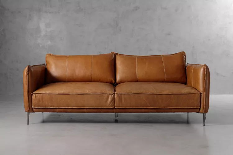 Ottavia 3 Seater Leather Couch - Desert Tan Living Room Furniture - 1