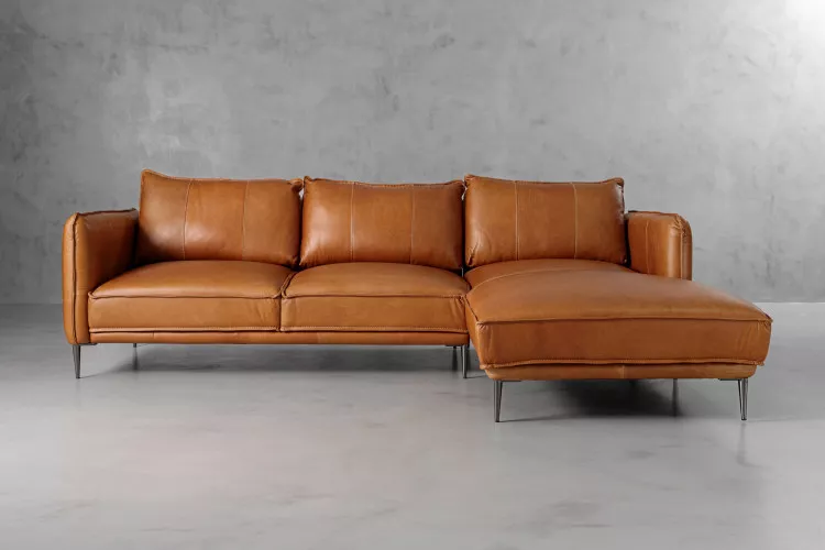 Ottavia Leather L Shape Couch - Desert Tan Living Room Furniture - 1