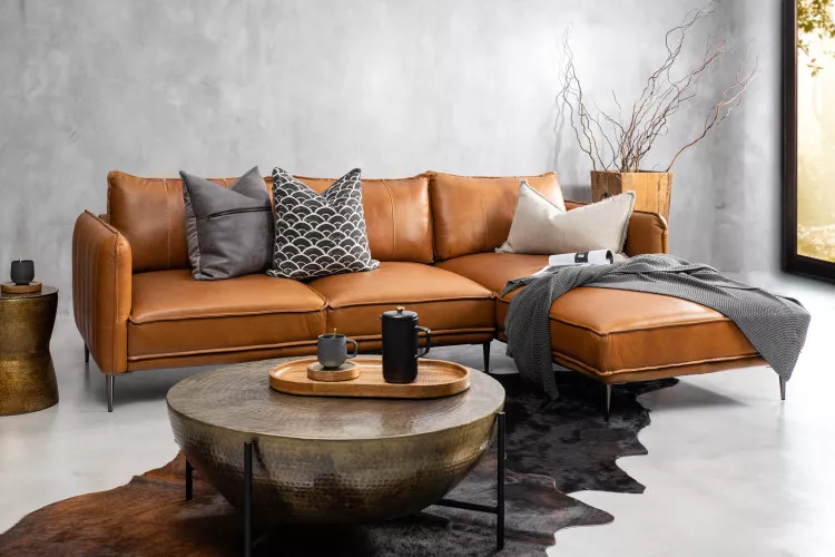 Ottavia Leather L Shape Couch - Desert Tan Living Room Furniture - 1