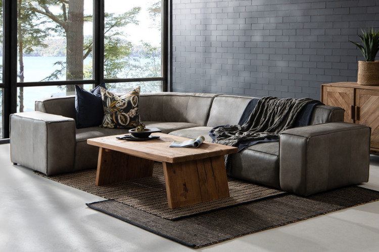 Jagger Leather Modular - Corner Couch Set - Graphite Living Room Furniture - 1