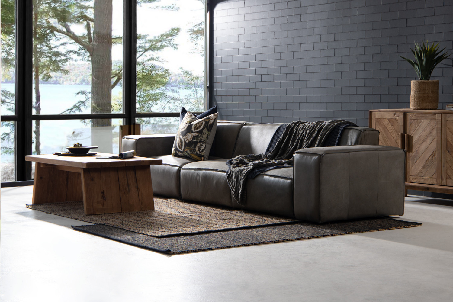 Jagger Leather Modular - 4 Seater Couch - Graphite | Cielo