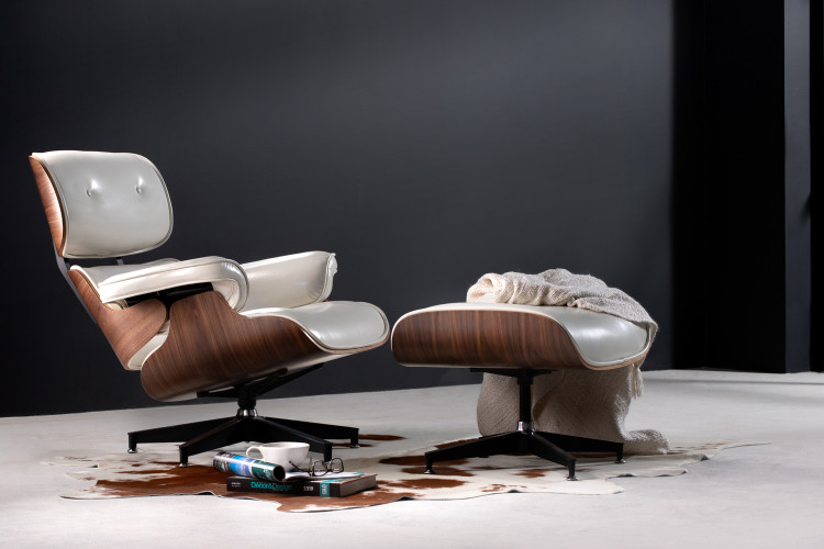 Snowden Leather Lounge Chair  - White Leather Loungers - 1
