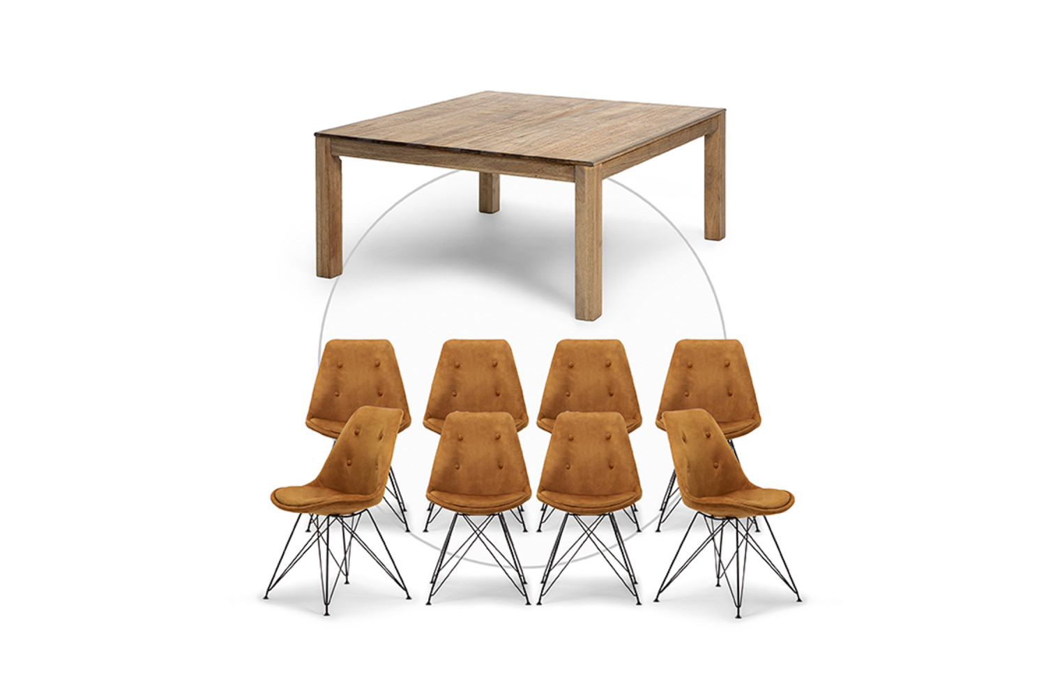 Montreal Square + Enzo 8 Seater Dining Set (1.5m) Aged Mustard Cielo