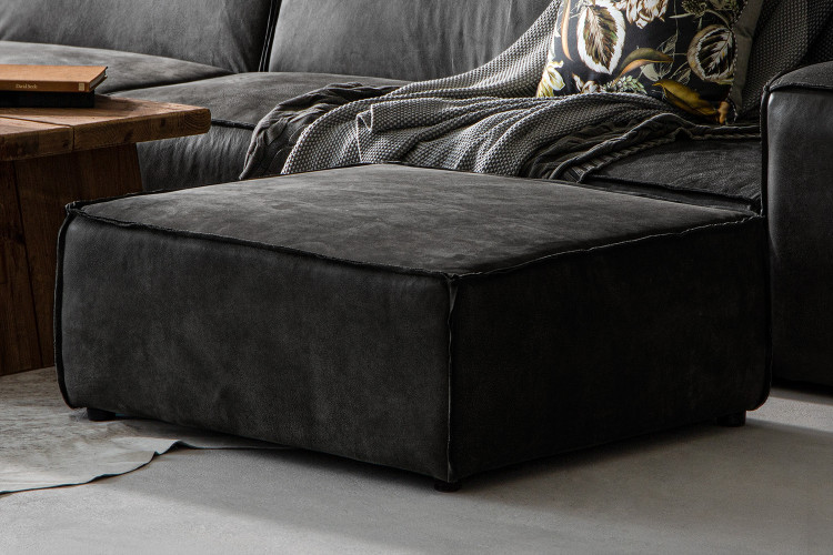 Jagger Leather Ottoman - Lead