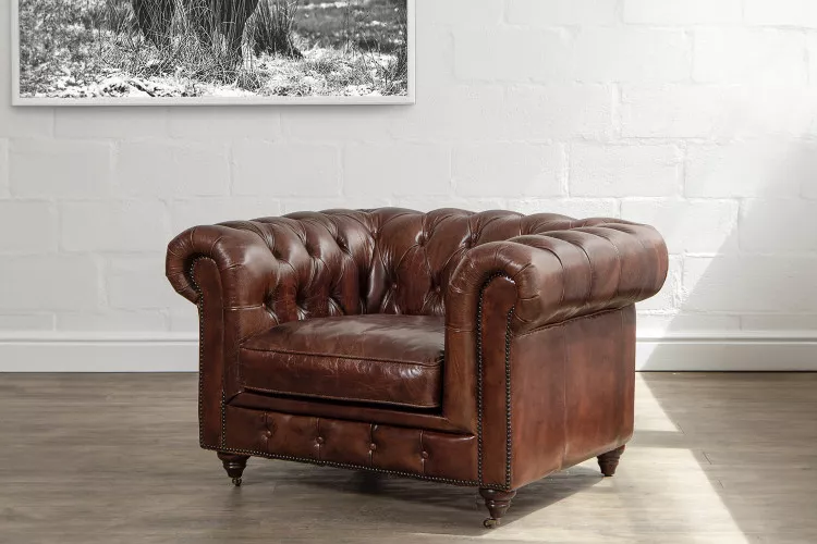 Jefferson Chesterfield Leather Armchair - Vintage Brown Armchairs - 1