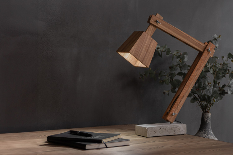 Concrete & Teak Desk Lamp | Decor | Lamps | Cielo -