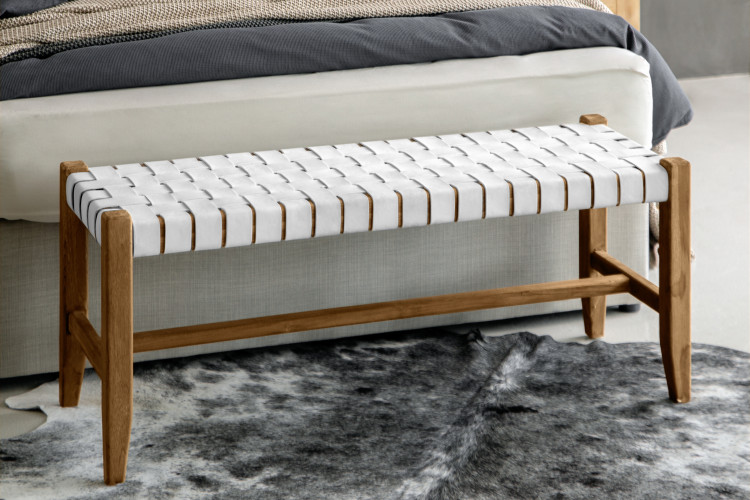 Zachary Leather Bench - White Benches - 1