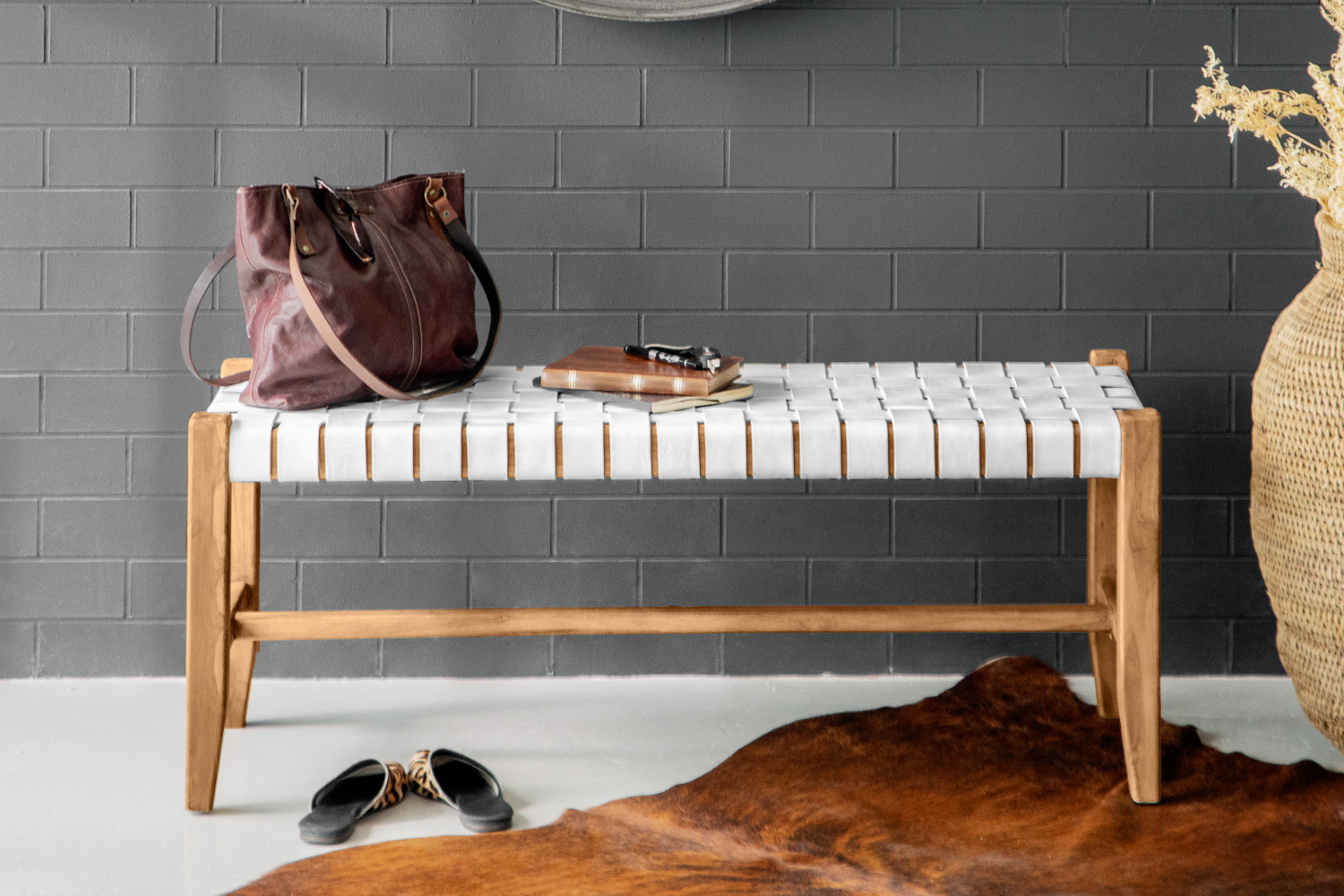 Zachary Leather Bench - White For Sale | Cielo