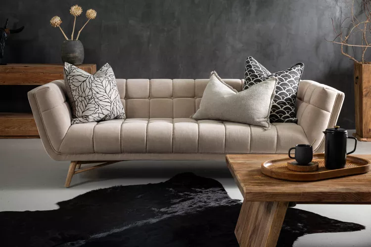 Brando 3 Seater Velvet Couch - Stone Fabric Couches - 1