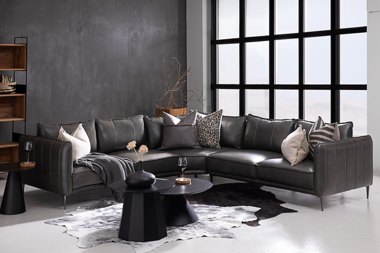 Ottavia Leather Corner Couch - Charcoal Corner Couches - 1