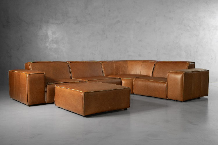 Jagger Leather Modular - Corner Couch With Ottoman - Desert Tan Leather Corner Couches