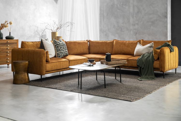Ottavia Velvet Corner Couch - Aged Mustard Fabric Corner Couches - 1