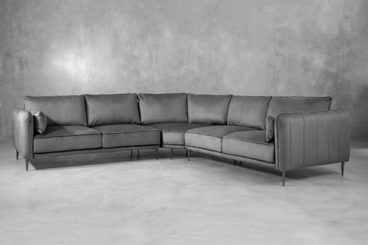 Ottavia Velvet Corner Couch - Grey Fabric Corner Couches - 1