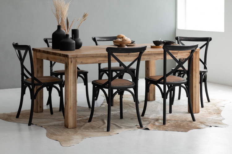 Vancouver La Rochelle 6 Seater Dining Set - 1.6m - Rustic Black 6 Seater Dining Sets - 3