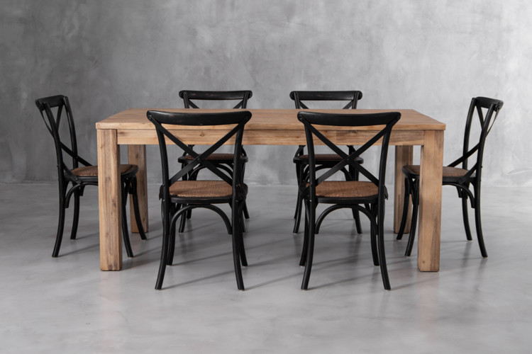 Vancouver La Rochelle 6 Seater Dining Set - 1.6m - Rustic Black 6 Seater Dining Sets - 3