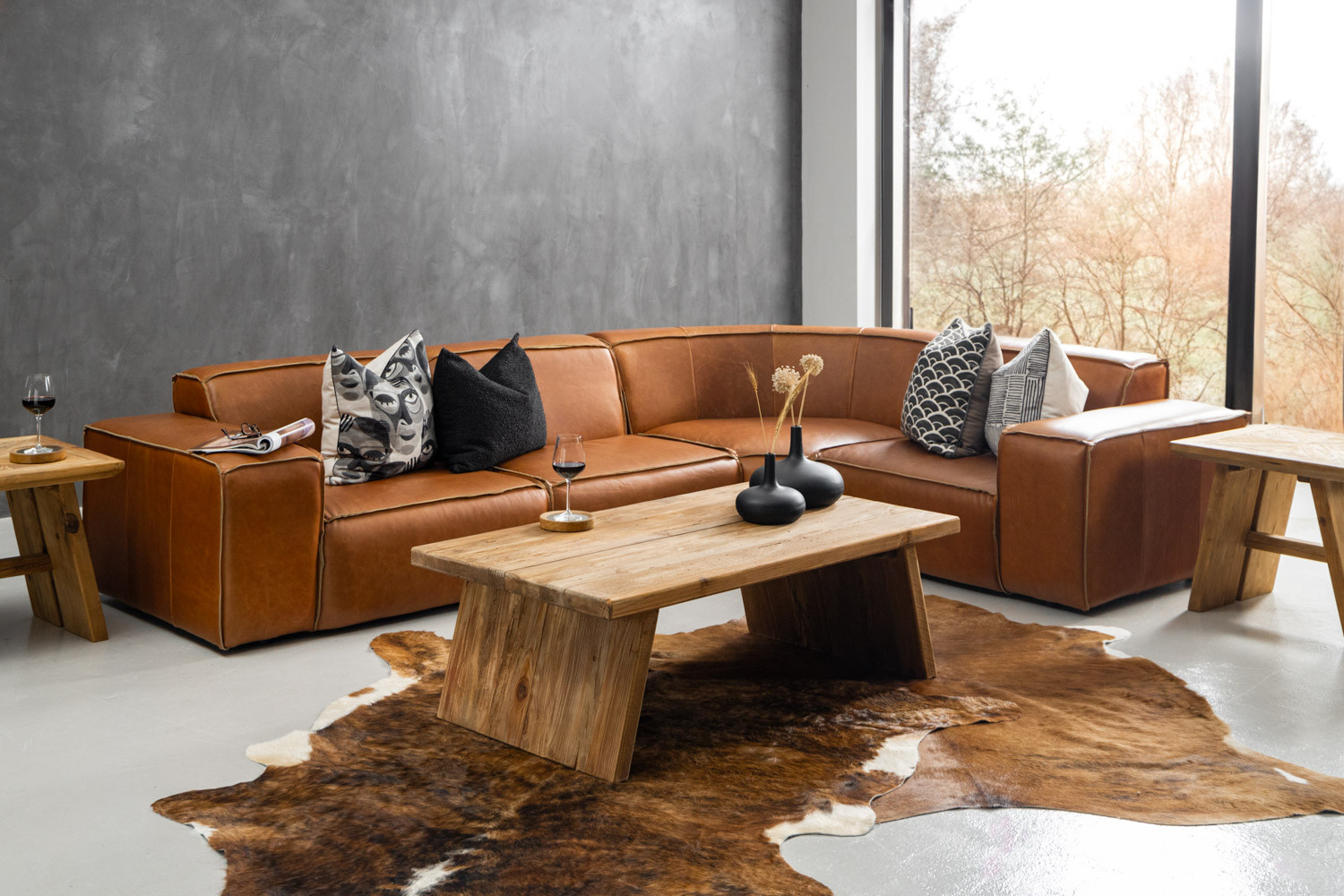 Jagger Leather Modular Corner Couch Set Cielo