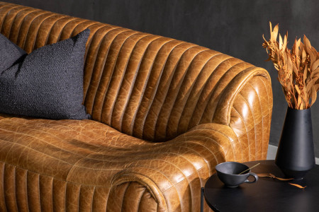 Cuban Leather Couch -Tan