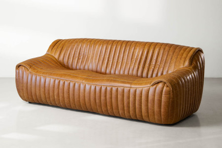 Cuban Leather Couch -Tan