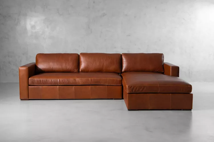 Archer Leather L-Shape Couch - Burnt Tan Leather L- Shape Couches - 1