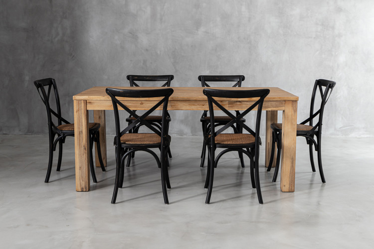 Vancouver La Rochelle 6 Seater Dining Set - 1.8m - Rustic Black 6 Seater Dining Sets - 1