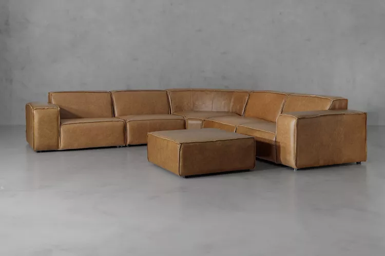 Jagger Leather Modular - Grand Corner Couch with Ottoman - Sahara Modular Couches - 1