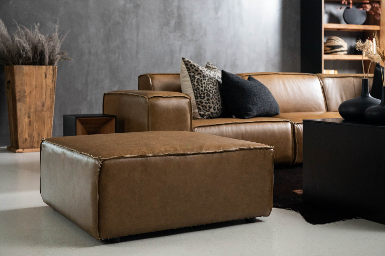 Jagger Leather Modular - Corner Couch With Ottoman - Sahara | Cielo