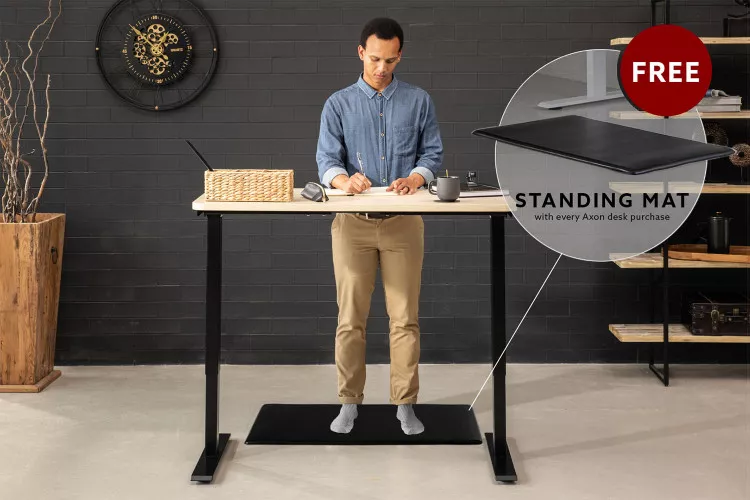 Axon Standing Desk - Black & Natural 1.2m - With Free Standing Mat Desks - 1