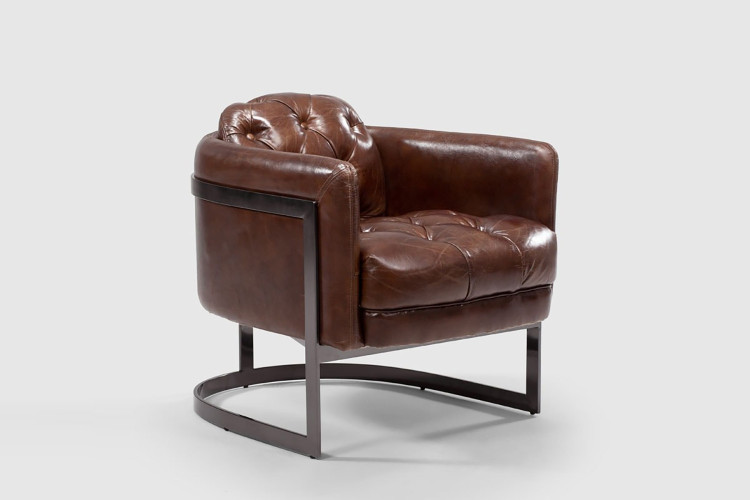 Heston Chesterfield Leather Armchair - Brushed Metal