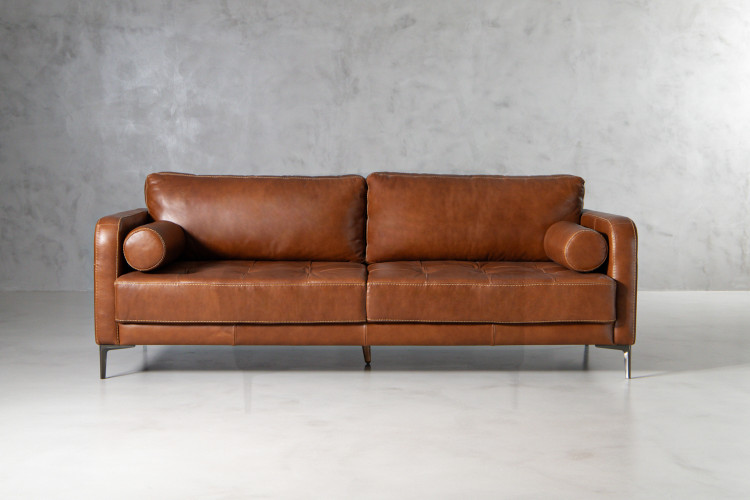 Hayden 3 Seater Leather Couch - Burnt Tan 3 Seater Leather Couches - 1