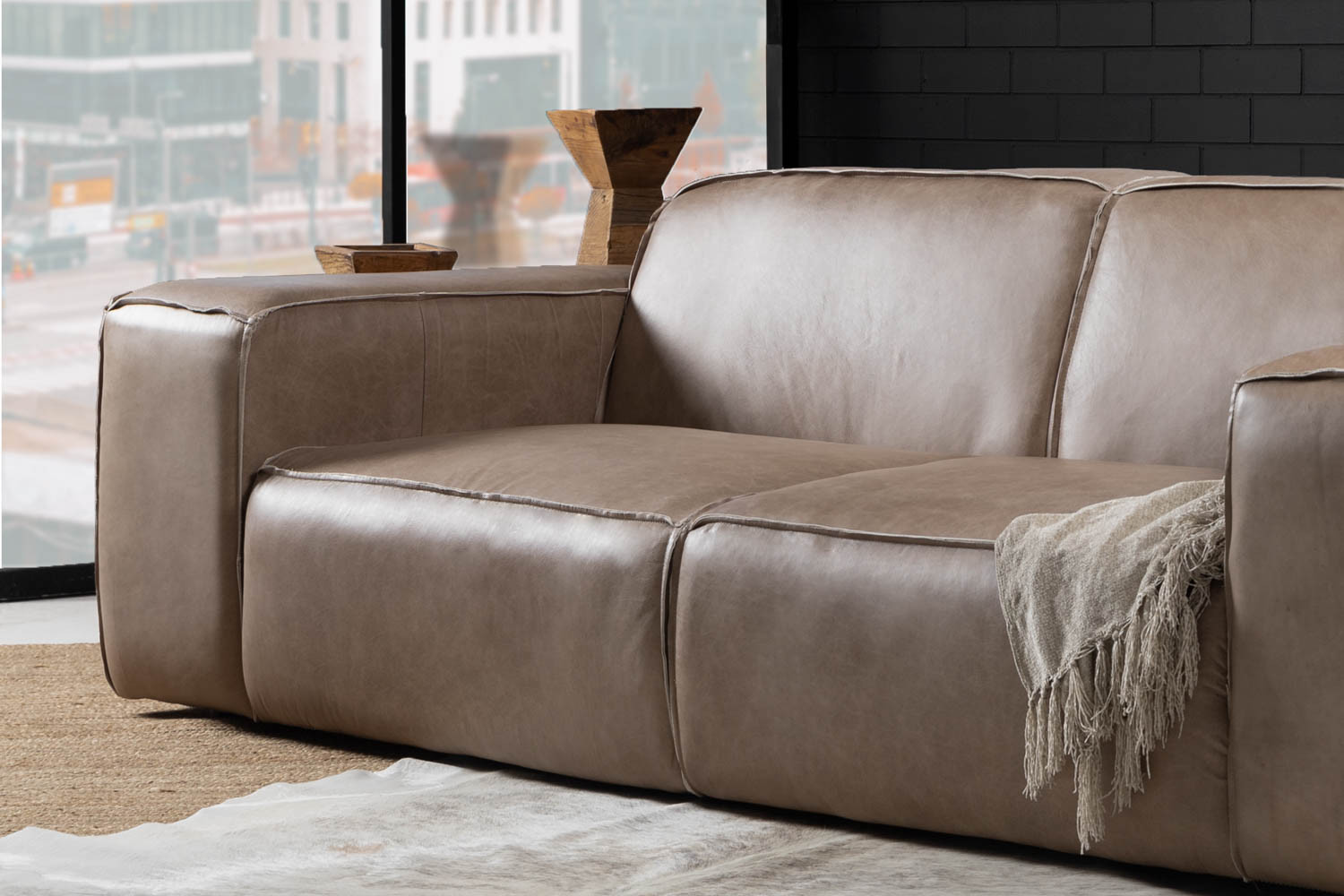 Jagger 2 Seater Leather Couch - Smoke
