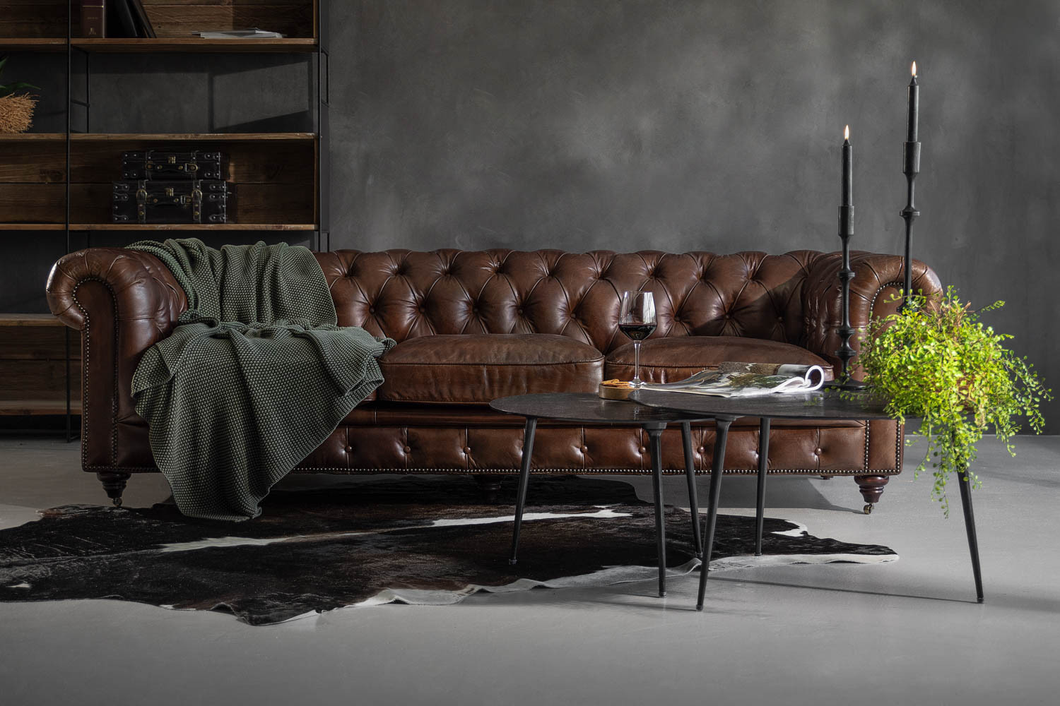 Jefferson Chesterfield Seater Leather Couch Vintage Brown Cielo